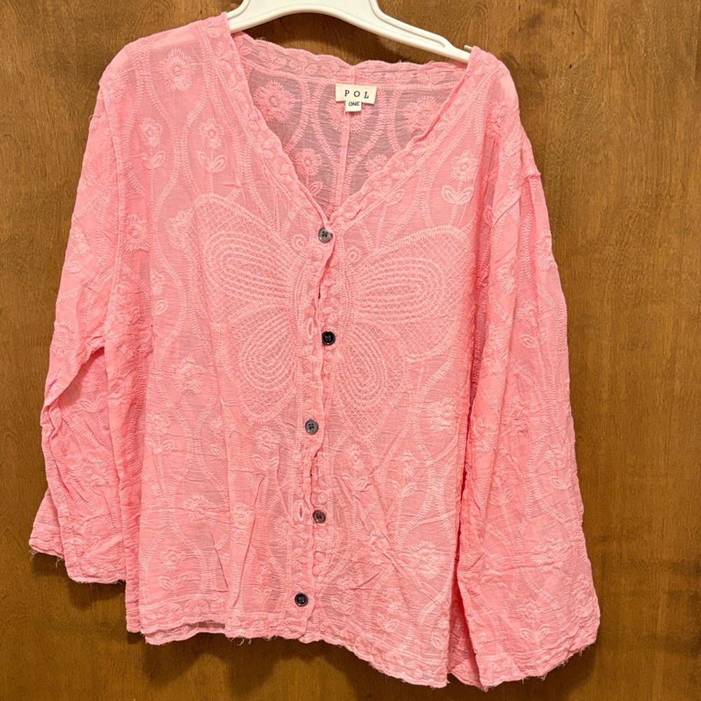 208. Pol Women's Coral Embroidered Blouse